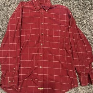 Burgundy and white checkered plaid button up